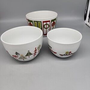 Crate and Barrel Julie Rothman Yule Town Nesting Bowls Set Of 3 Christmas EUC